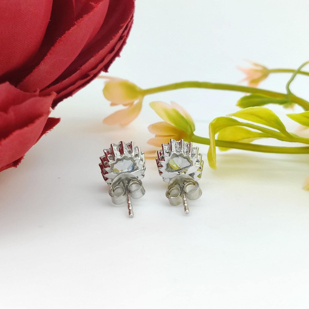 Genuine "Blue Topaz" Stud Earring-Gemstone Cluster Earring-Blue Topaz Jewelry-Cubic Zircon-925 Sterling Silver-December Birthstone Jewelry