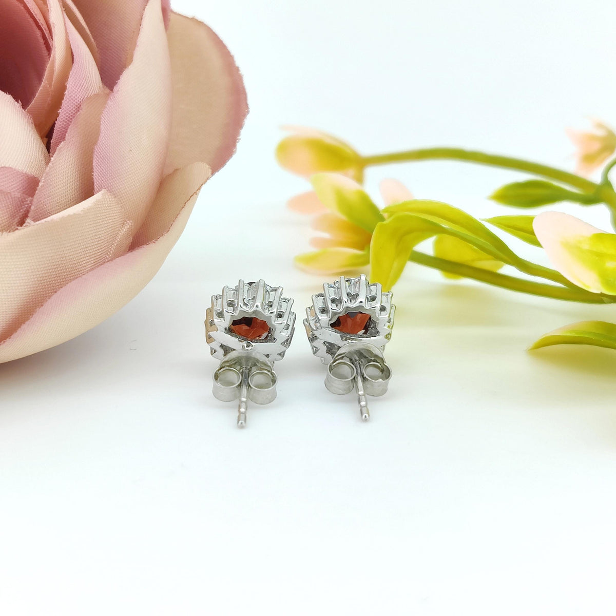 Oval Garnet Stud Earrings: Red Gemstone, Sterling Silver, January Birthstone