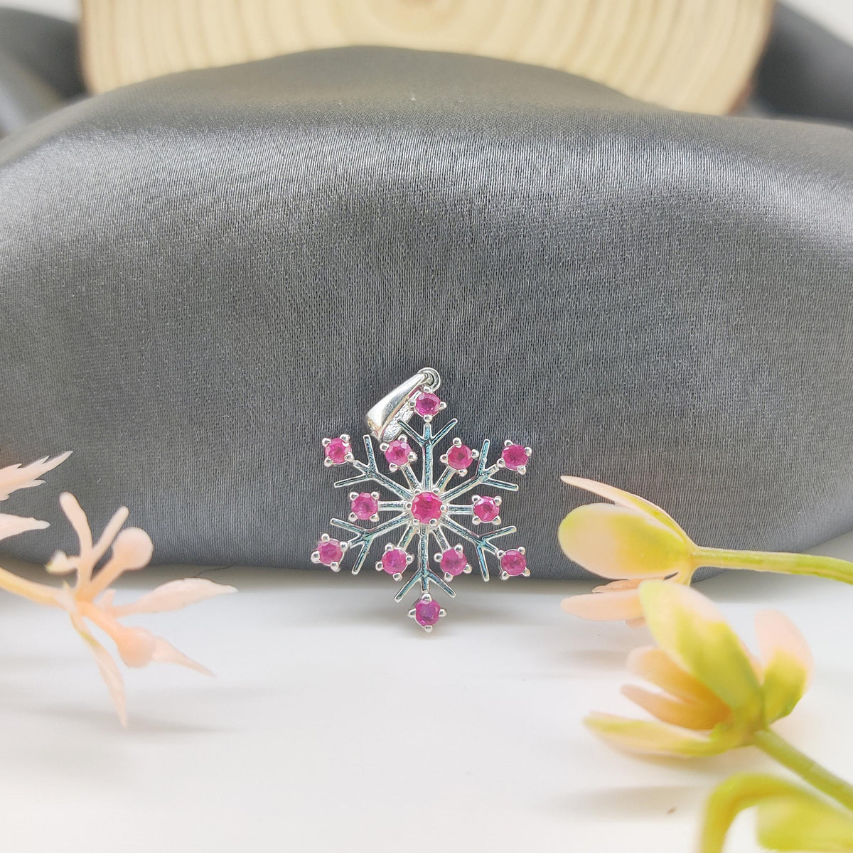 Ruby Flower Pendant: Sterling Silver July Birthstone Jewelry