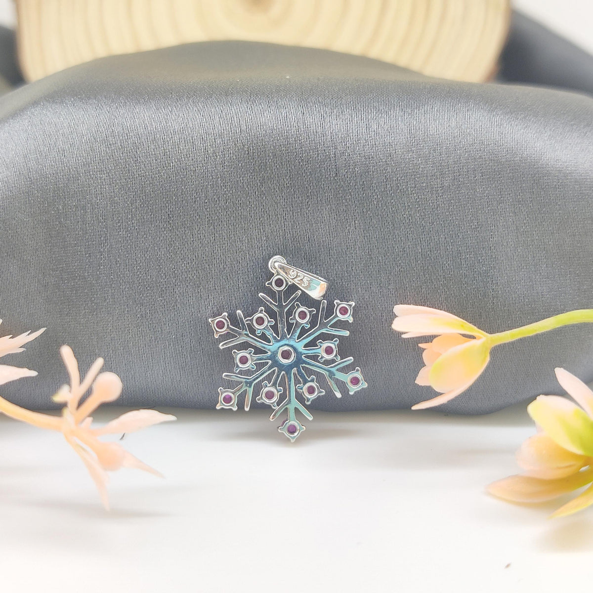 Ruby Flower Pendant: Sterling Silver July Birthstone Jewelry