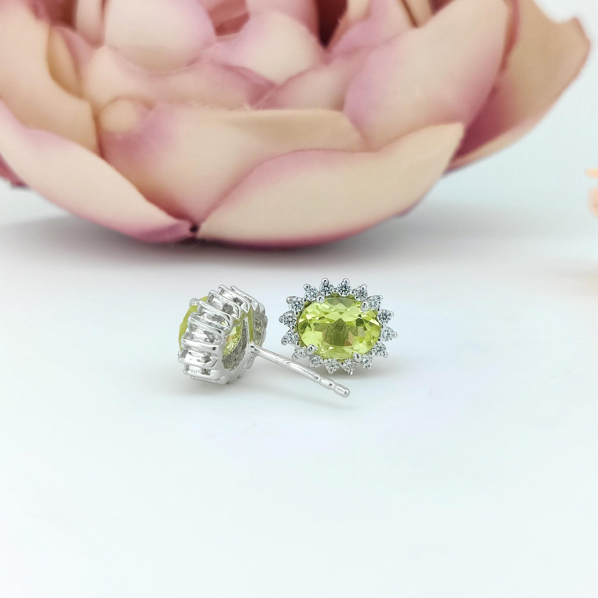 Natural Lemon Topaz Stud Earring-Gemstone Cluster Earring-925 Sterling Silver-Oval Lemon Jewelry-Cubic Zircon-November Birthstone Jewelry