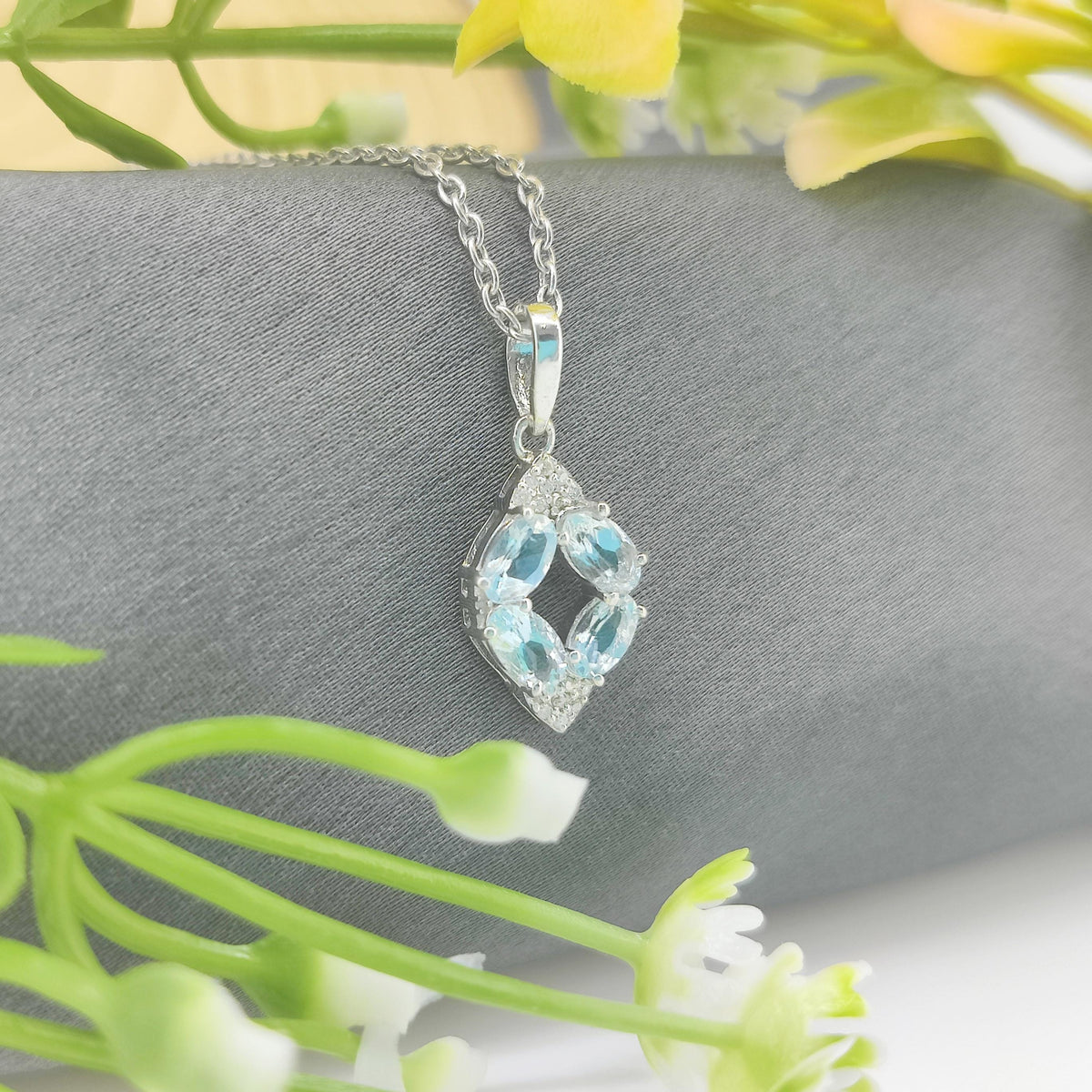 Natural Aquamarine Pendant-925 Sterling Silver Jewelry-March Birthstone-Aquamarine  Pendant