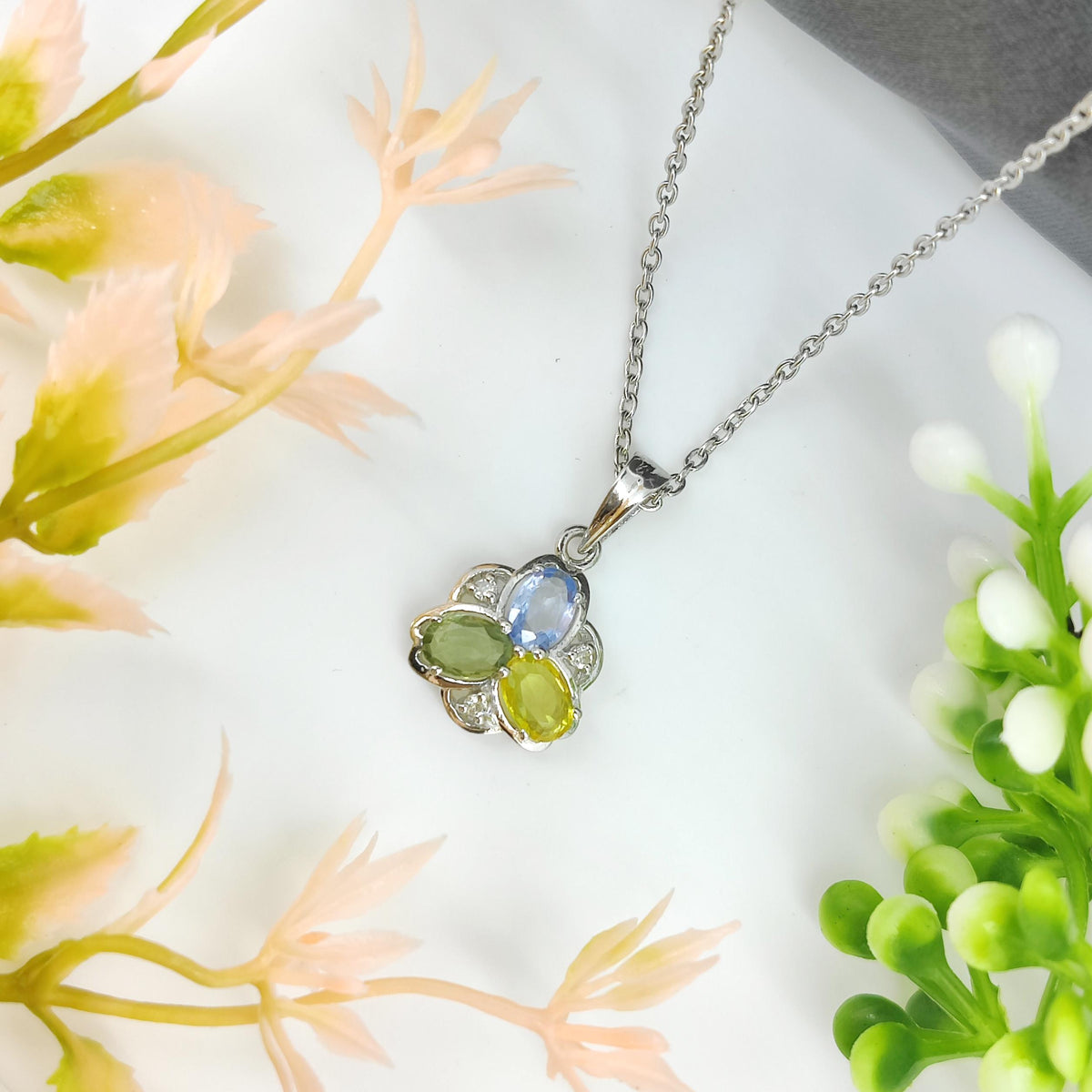 Natural Multi Sapphire Pendant-925 Sterling Silver-September Birthstone Pendant-Sapphire Jewelry