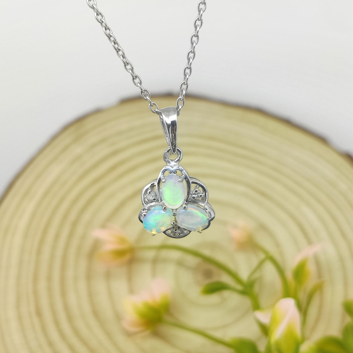 Natural Opal Pendant-October Birthstone-925 Sterling Silver