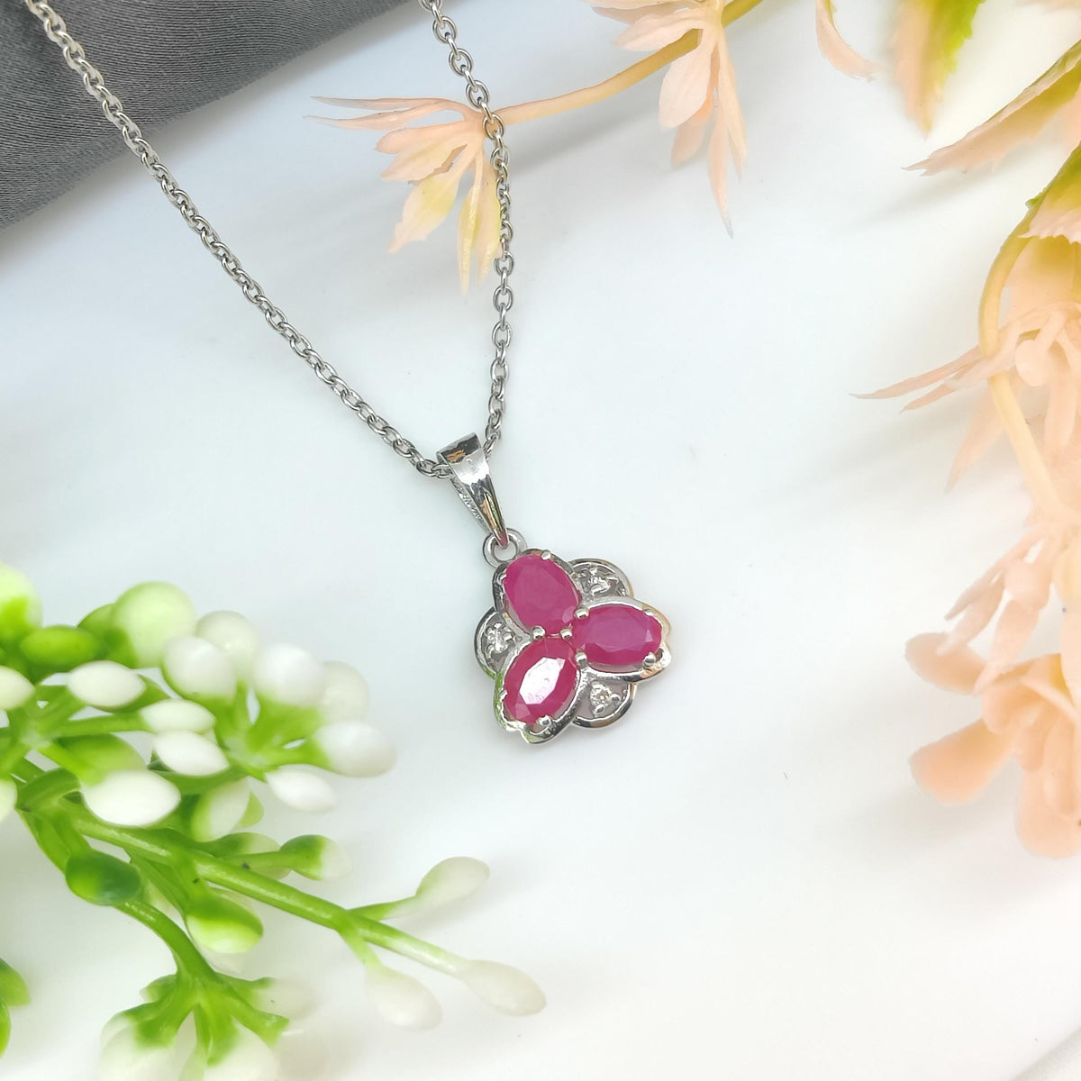 Floral Ruby Pendant: Sterling Silver July Birthstone Jewelry