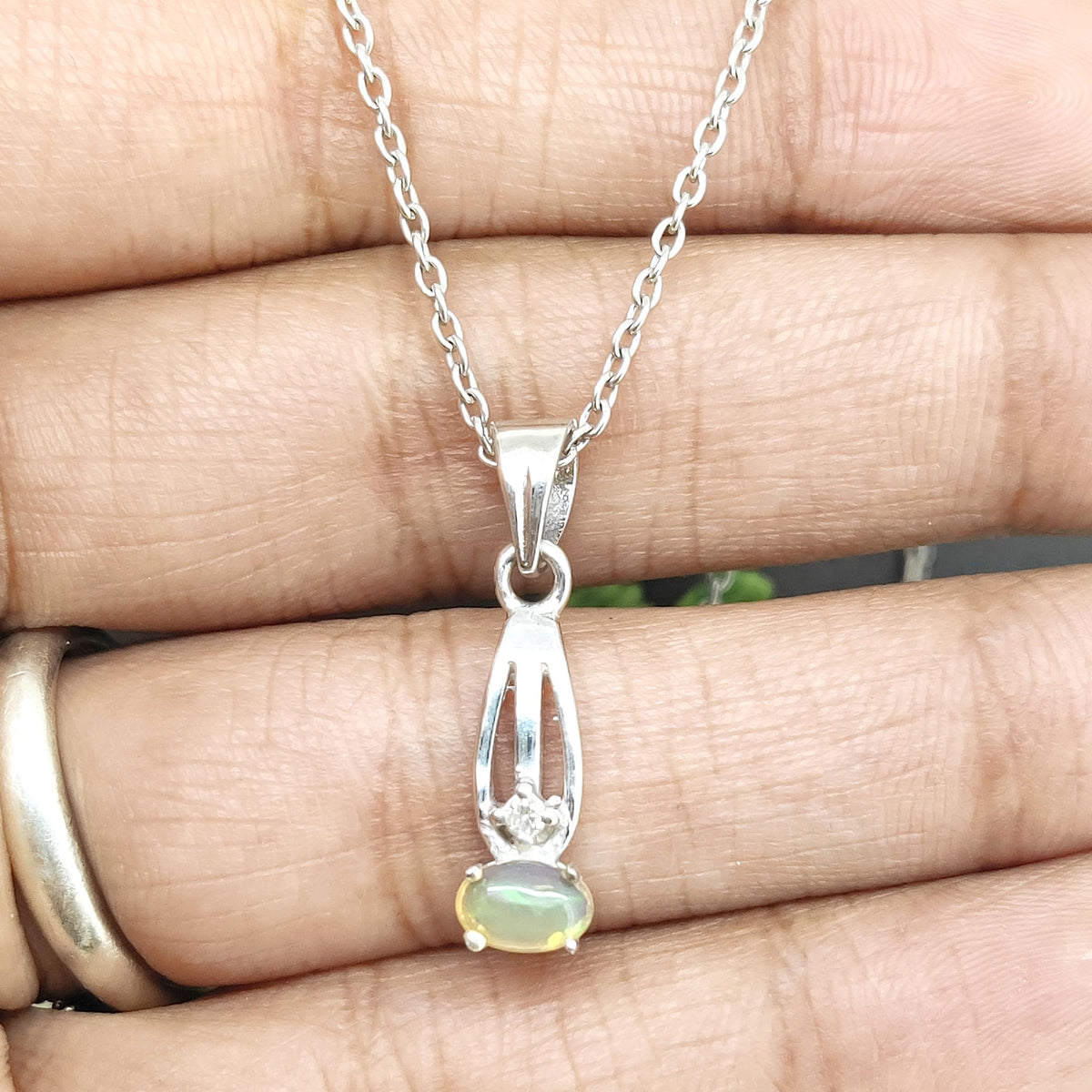Natural Opal Pendant-925 Sterling Silver-October Birthstone Jewelry-Ethiopian Opal Jewelry-Cubic Zircon-Gift for Birthday