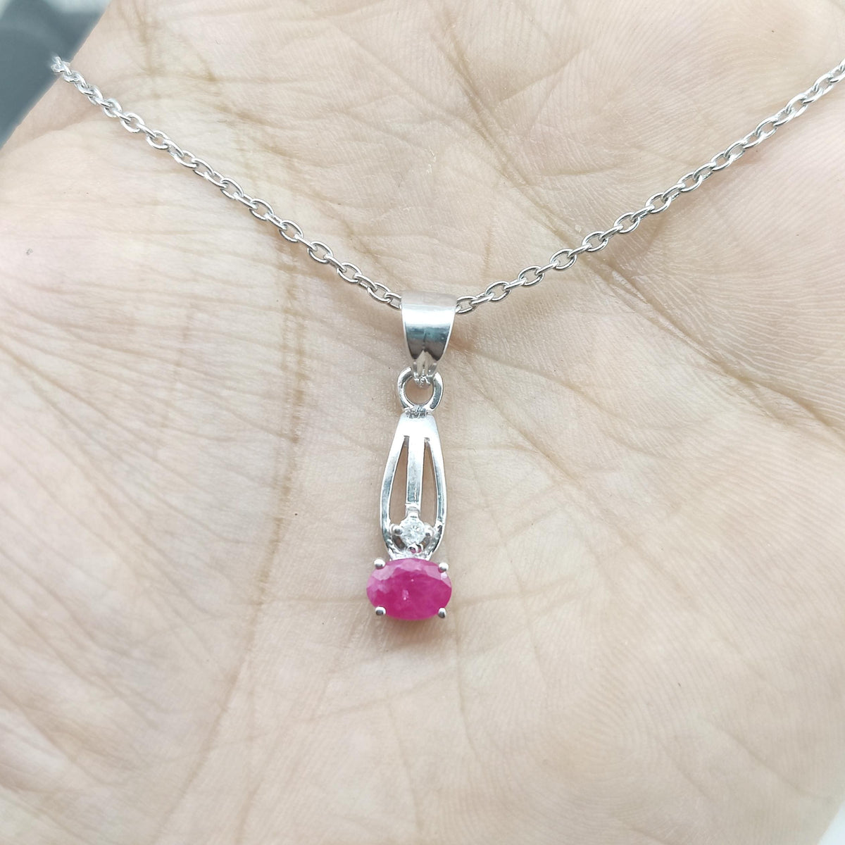 Natural Ruby Pendant-July Birthstone-925 Sterling Silver -Minimalist Ruby Jewelry