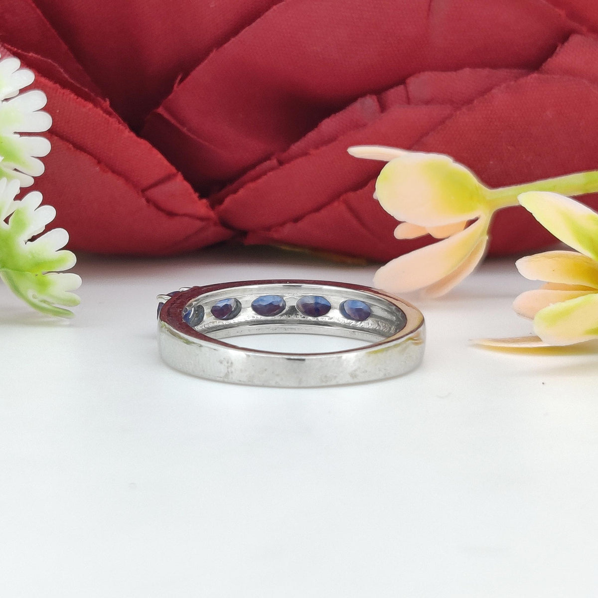 Oval Blue Sapphire Ring: Sterling Silver September Birthstone