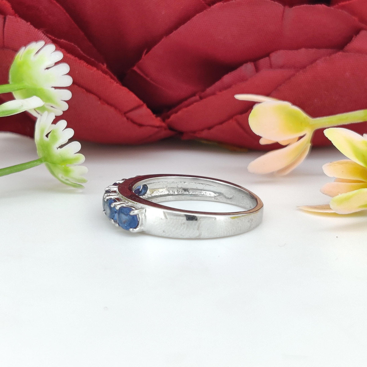 Oval Blue Sapphire Ring: Sterling Silver September Birthstone