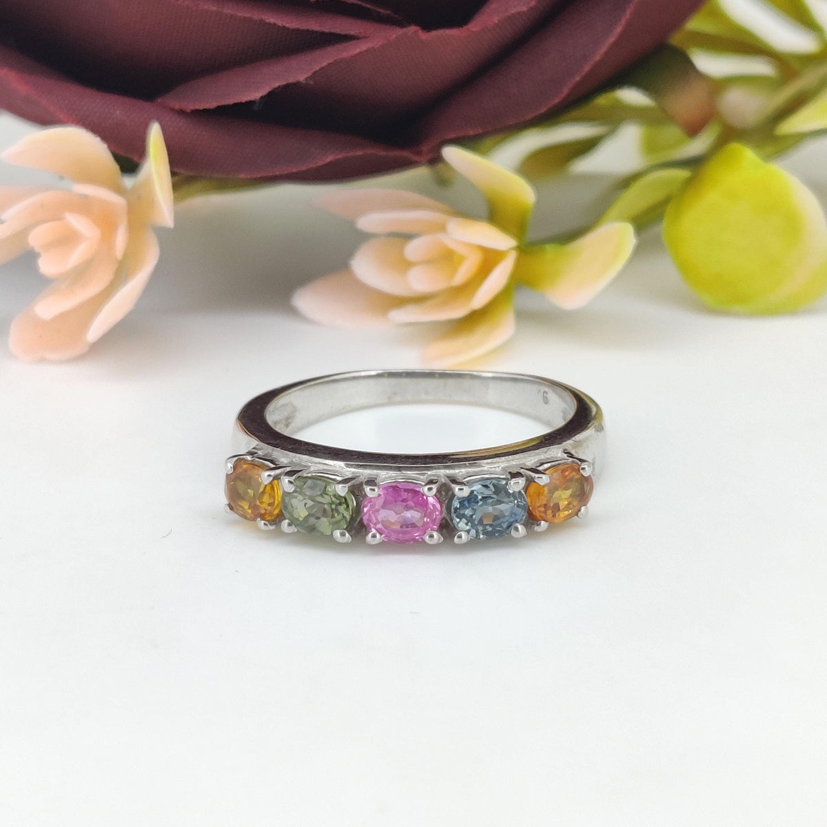 Natural Multi Sapphire Ring-Oval Gemstone-September Birthstone Jewelry-925 Sterling Silver Ring-Sapphire Jewelry-Anniversary Gift for wife