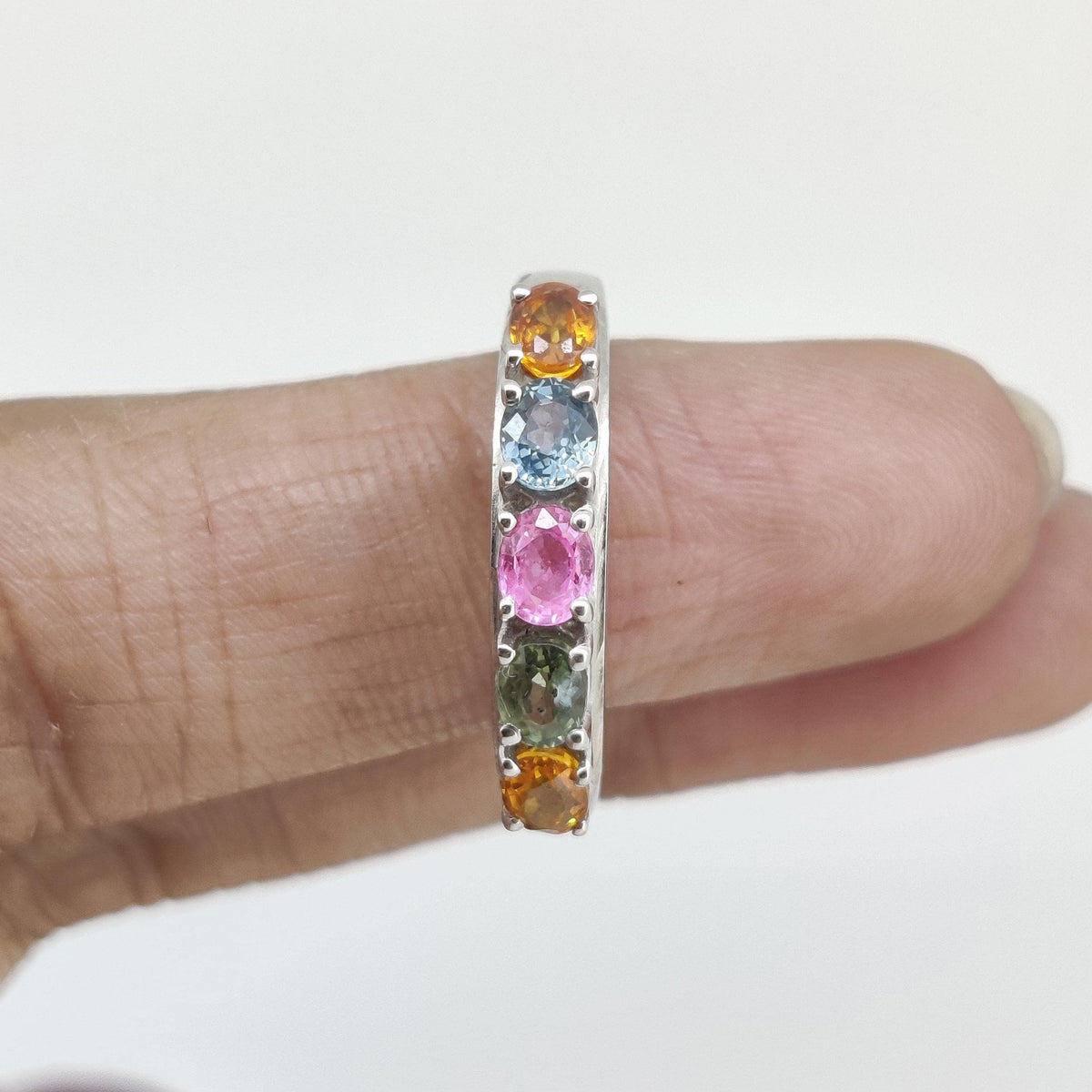 Natural Multi Sapphire Ring-Oval Gemstone-September Birthstone Jewelry-925 Sterling Silver Ring-Sapphire Jewelry-Anniversary Gift for wife
