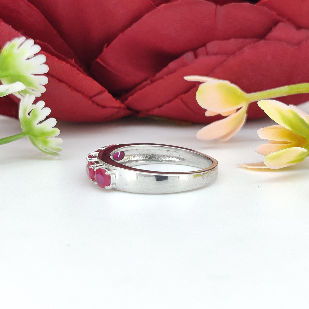 Oval Ruby Ring: Minimalist Sterling Silver July Birthstone