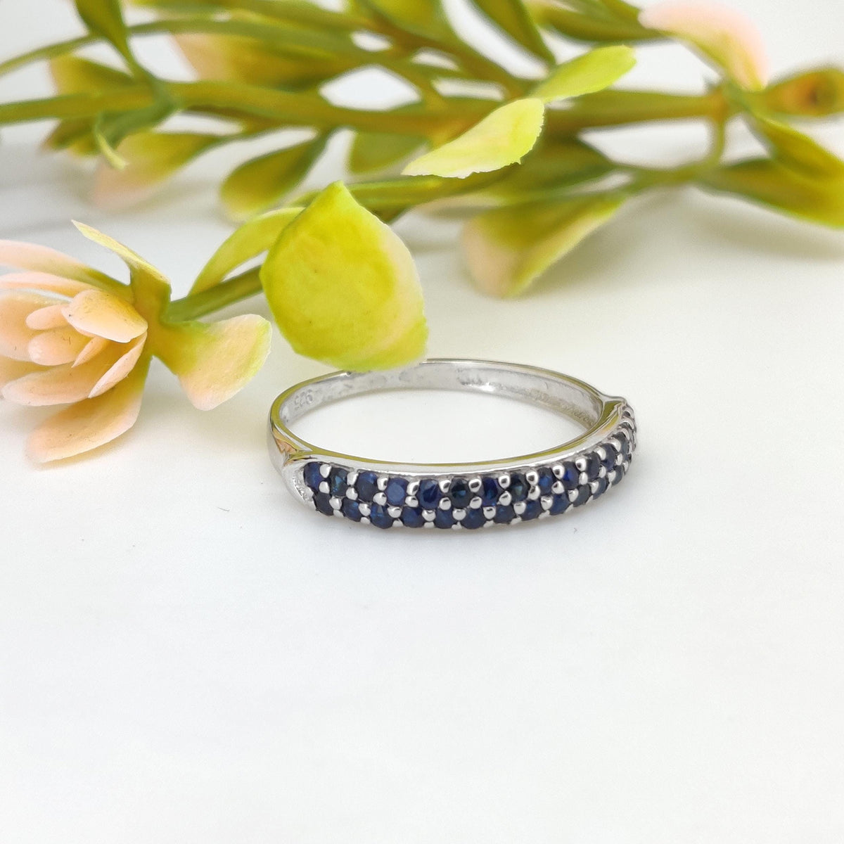 Blue Sapphire Ring: Sterling Silver September Birthstone Stackable Band