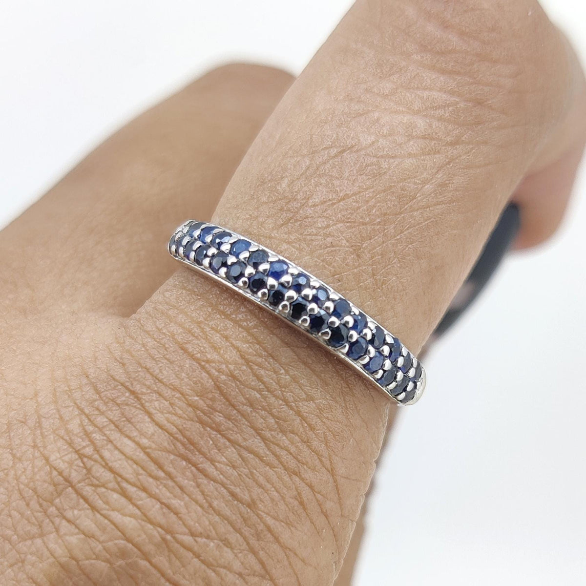 Blue Sapphire Ring: Sterling Silver September Birthstone Stackable Band