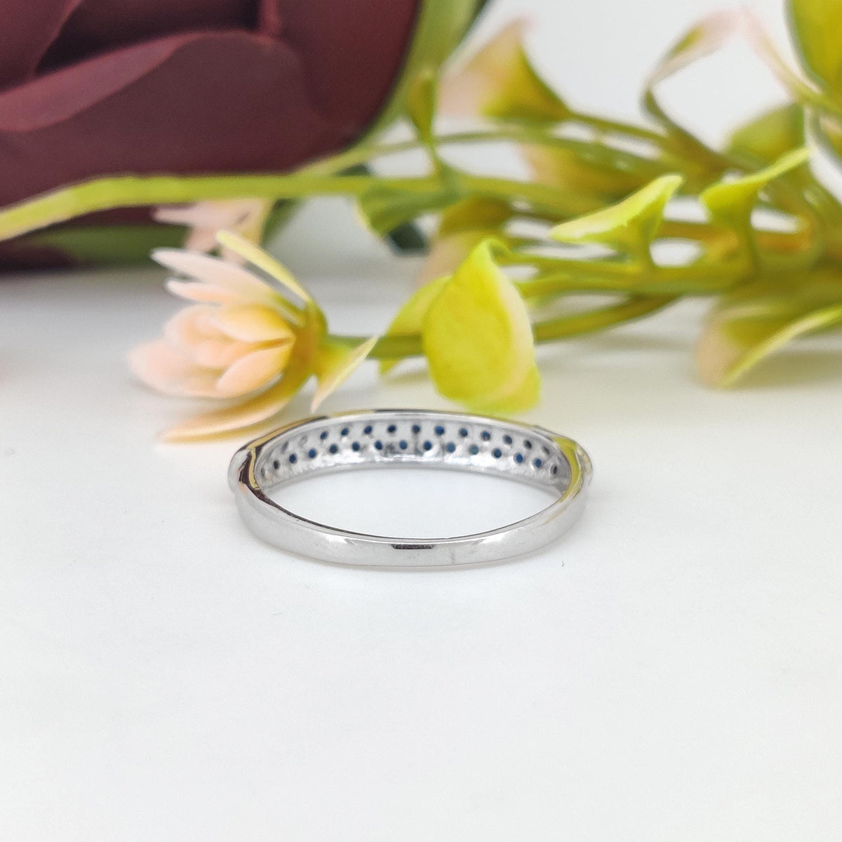 Blue Sapphire Ring: Sterling Silver September Birthstone Stackable Band