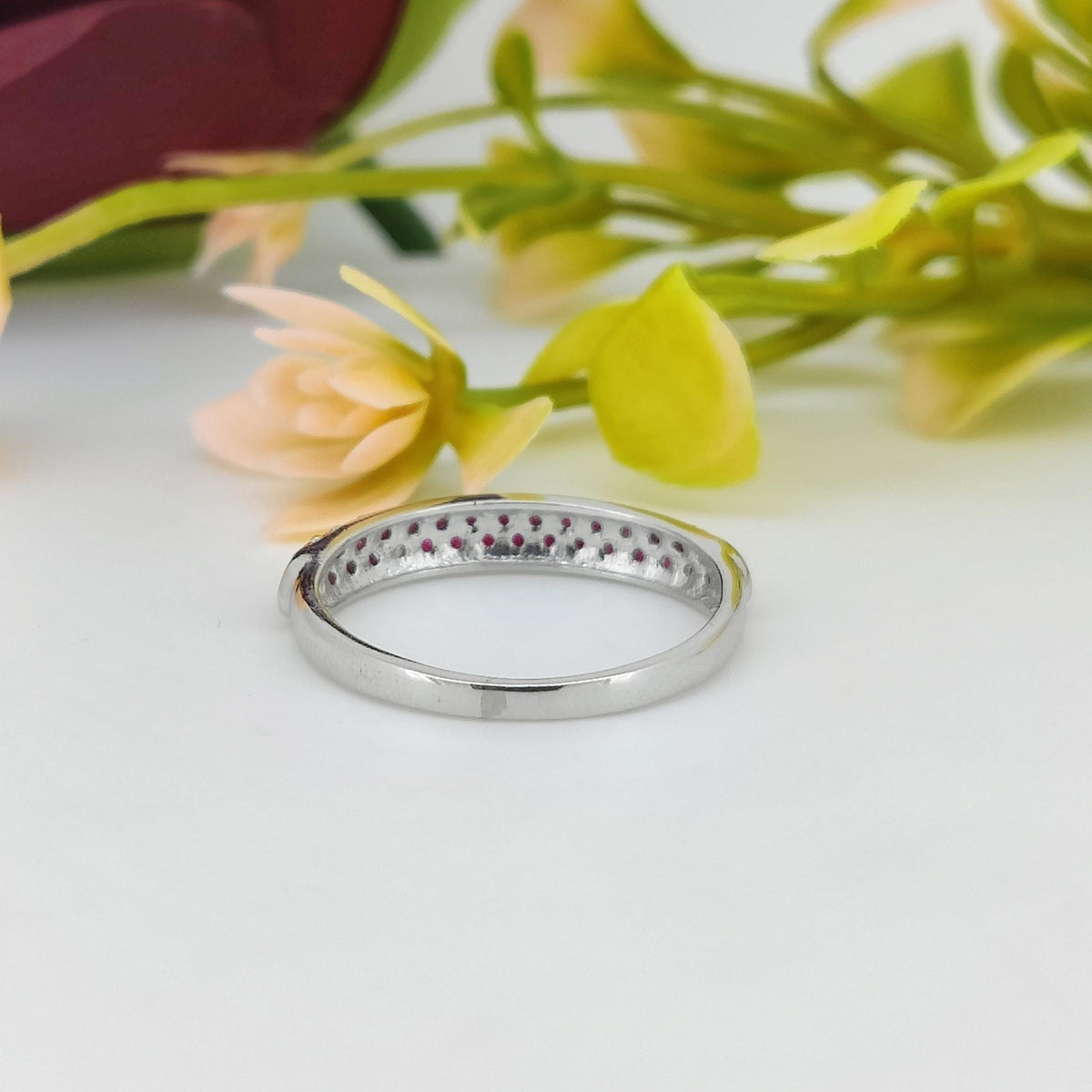 Natural Ruby Gemstone Ring-925 Sterling Silver Jewelry-Round Gemstone-July Birthstone Stackable Ring-Minimalist Ruby Jewelry-Engagement Gift