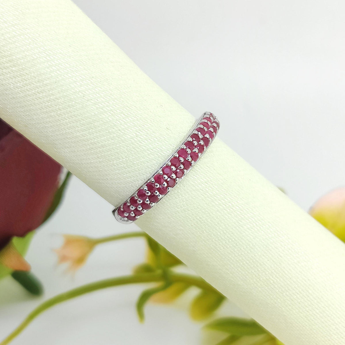 Natural Ruby Gemstone Ring-925 Sterling Silver Jewelry-Round Gemstone-July Birthstone Stackable Ring-Minimalist Ruby Jewelry-Engagement Gift