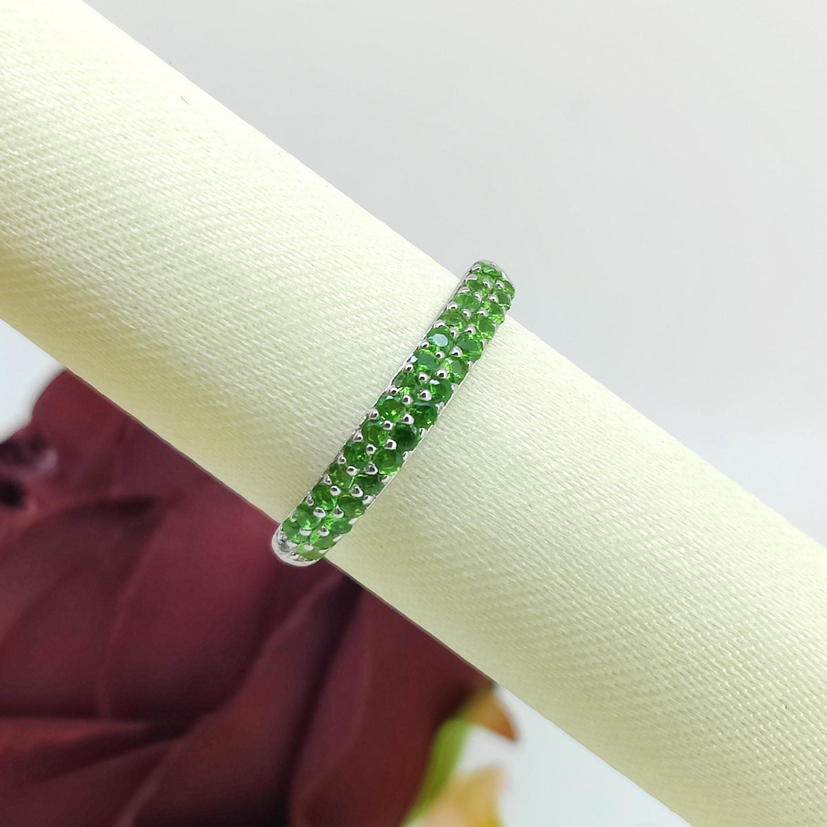 Natural TSavorite Ring-925 Sterling Silver Jewelry-Round Gemstone Stackable Ring-Green TSavorite Jewelry-January Birthstone-Gift for women's