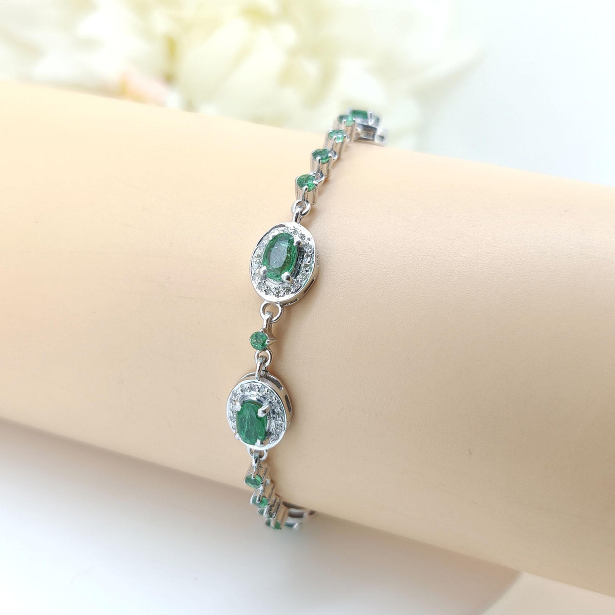 Natural Emerald Tennis Bracelet Sterling Silver May Birthstone Gift for Her