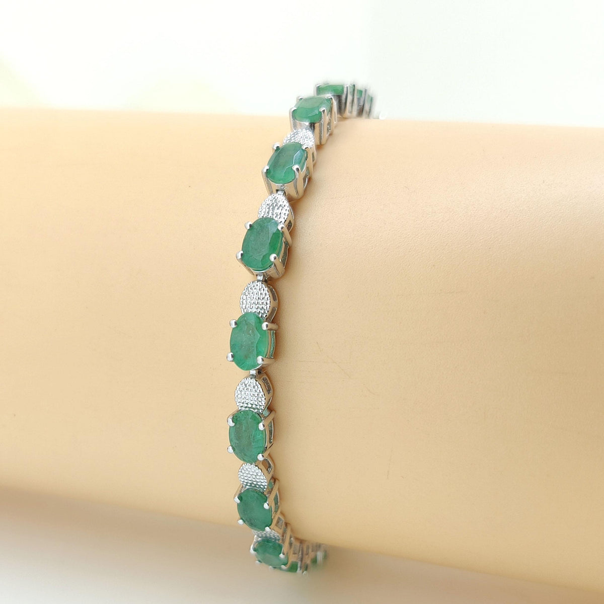 Oval Emerald Tennis Bracelet: Sterling Silver May Birthstone Jewelry