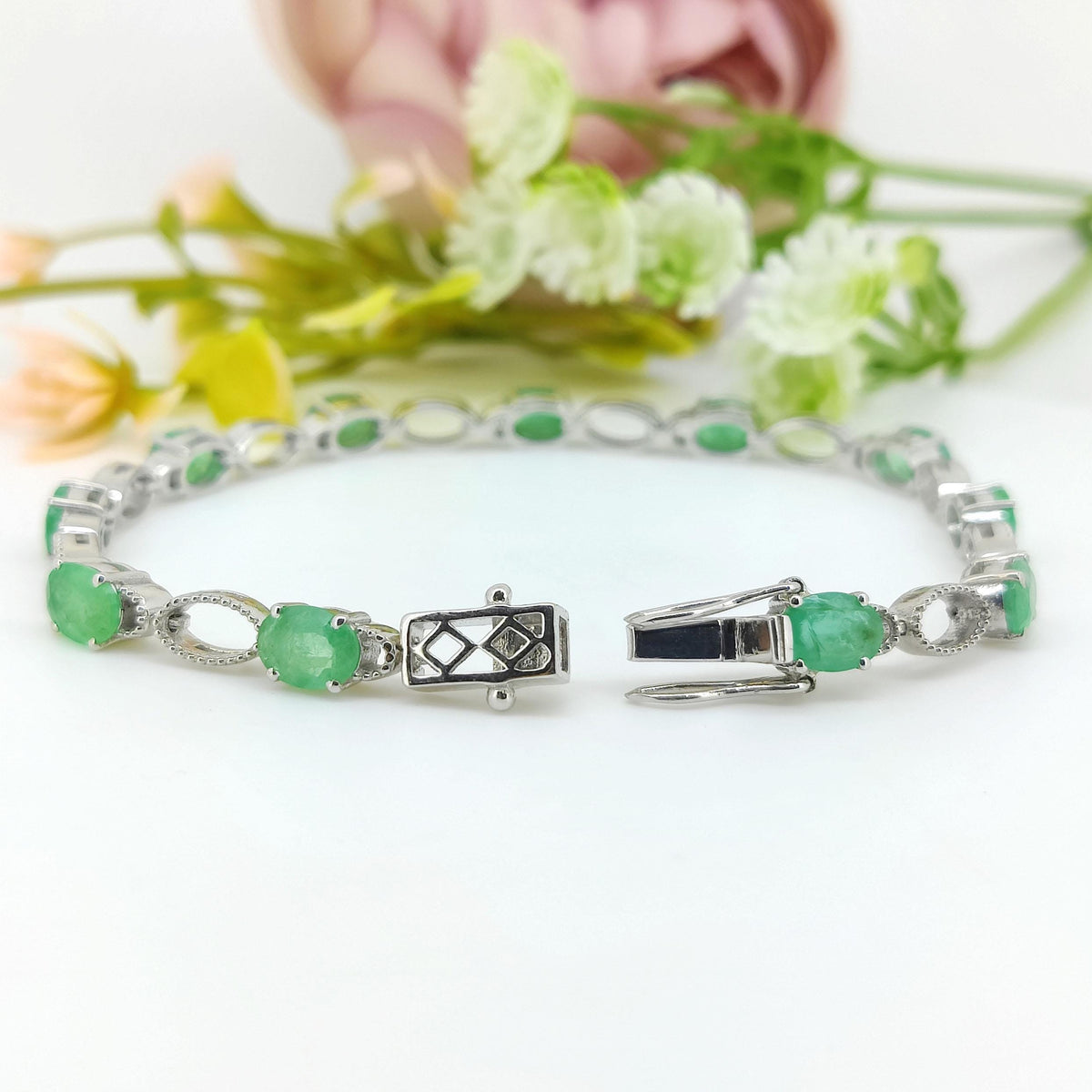 Emerald Tennis Bracelet: Sterling Silver May Birthstone Jewelry