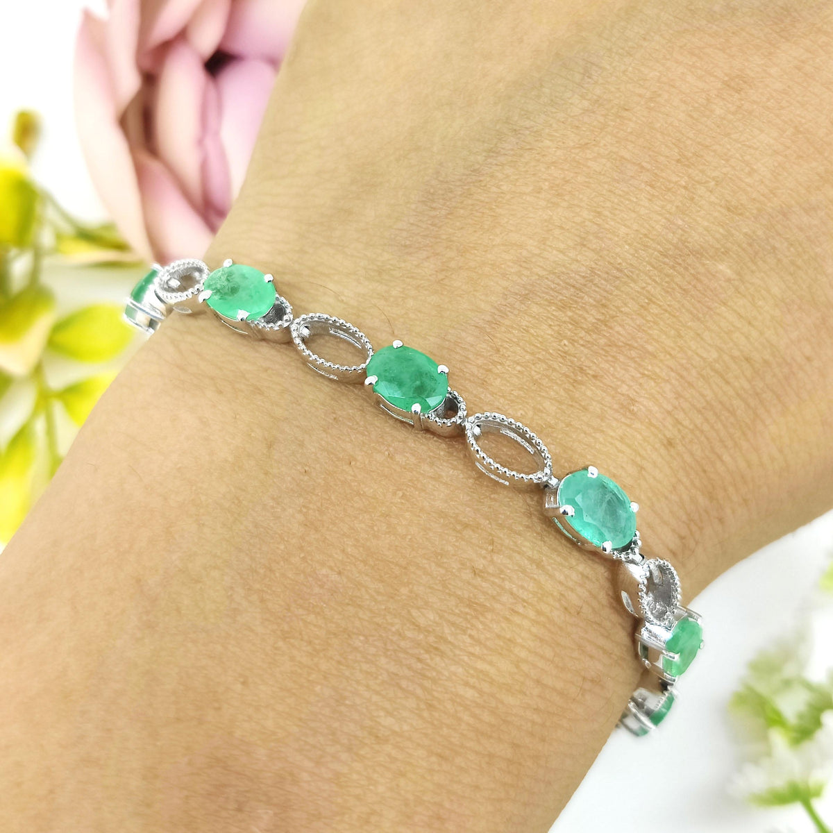 Emerald Tennis Bracelet: Sterling Silver May Birthstone Jewelry