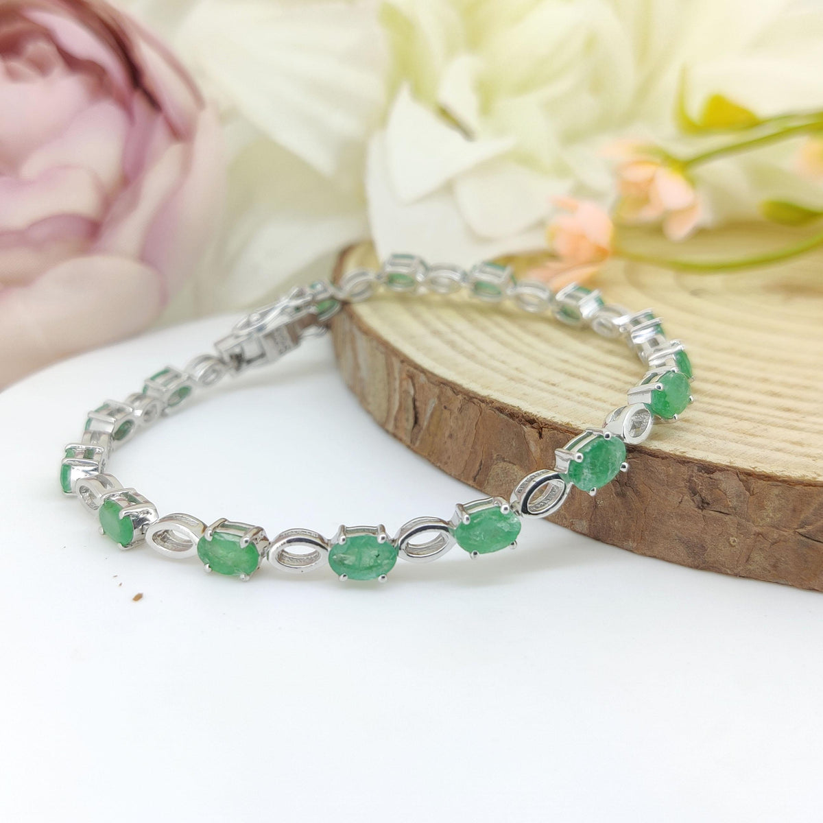 Natural Emerald Tennis Bracelet-925 Sterling Silver-May Birthstone- Emerald Jewelry