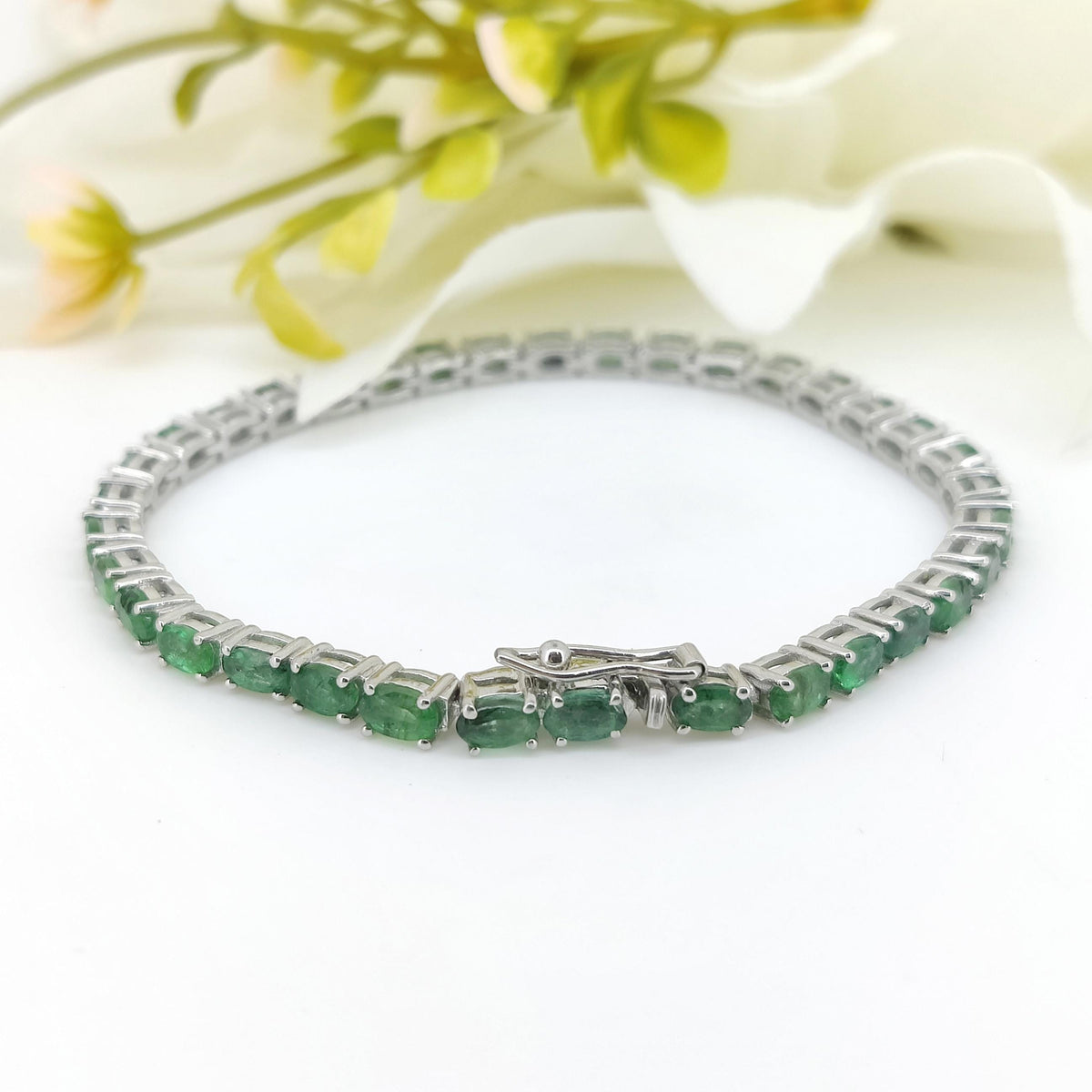 Natural Emerald Tennis Bracelet-925 Sterling Silver-May Birthstone-Green Emerald Jewelry