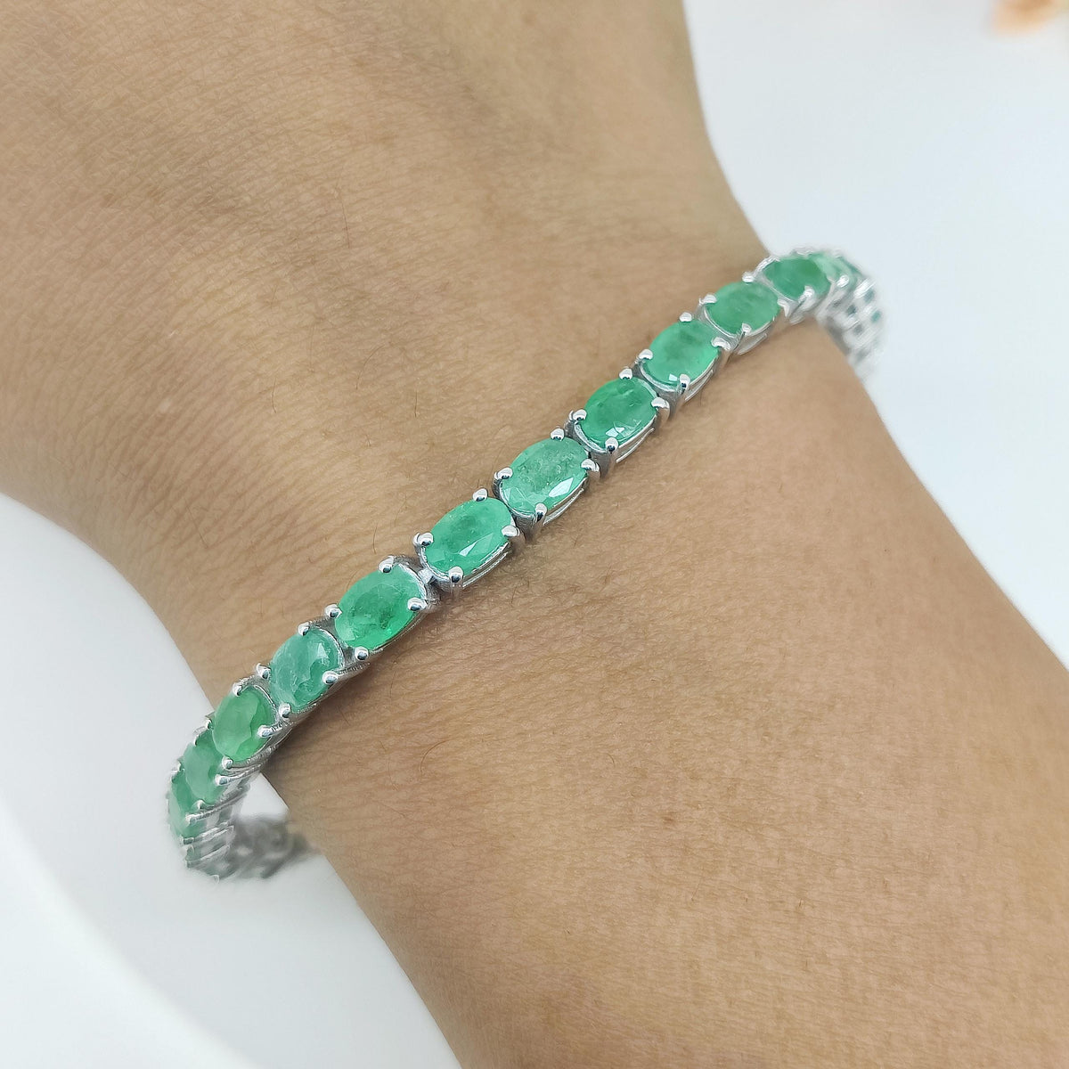 Natural Emerald Tennis Bracelet-May Birthstone-925 Sterling Silver-Green Emerald Jewelry