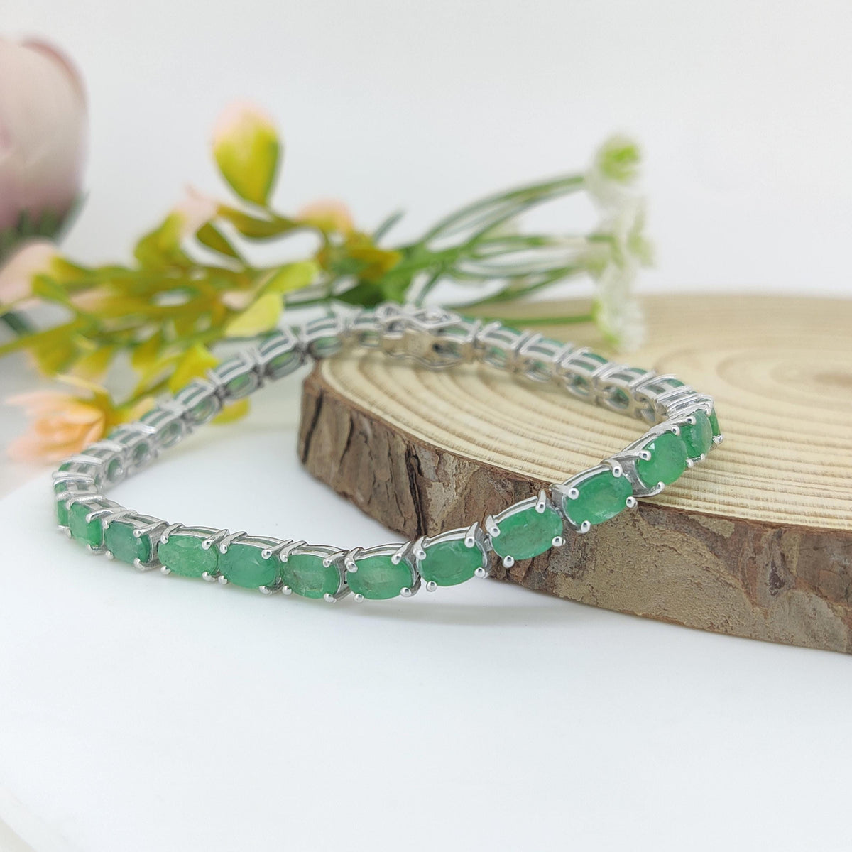 Natural Emerald Tennis Bracelet-May Birthstone-925 Sterling Silver-Green Emerald Jewelry