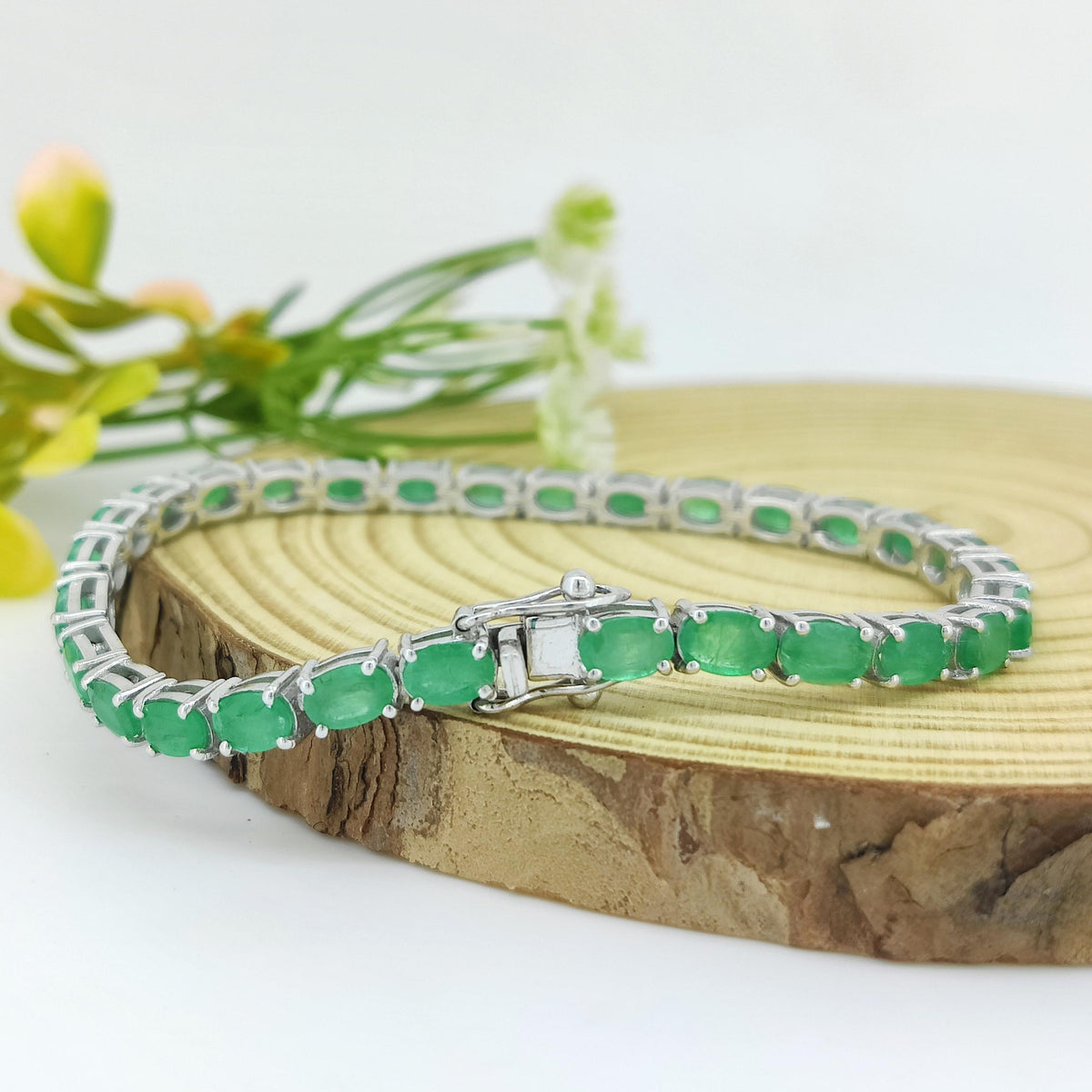 Natural Emerald Tennis Bracelet-May Birthstone-925 Sterling Silver-Green Emerald Jewelry
