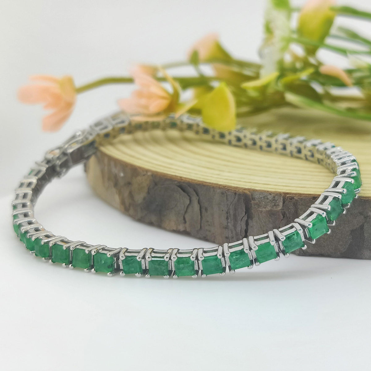 Emerald Tennis Bracelet-925 Sterling Silver Bracelet-Square Cut Gemstone Bracelet-Emerald Jewelry-Christmas Gift-Women's Jewelry for Gift