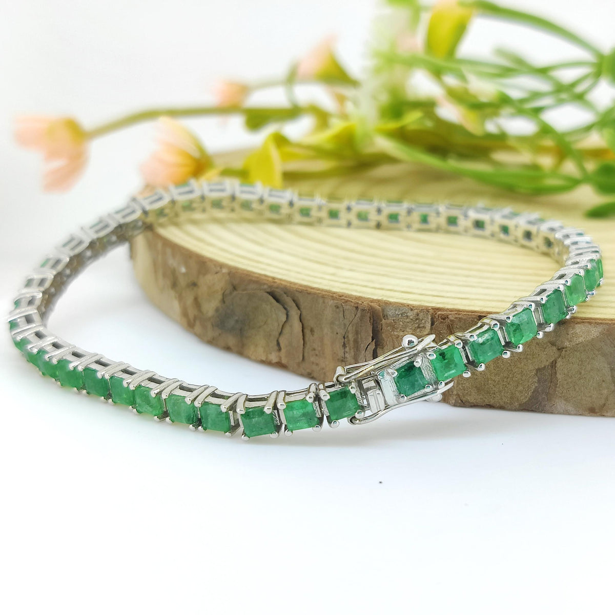 Emerald Tennis Bracelet-925 Sterling Silver Bracelet-Square Cut Gemstone Bracelet-Emerald Jewelry-Christmas Gift-Women's Jewelry for Gift