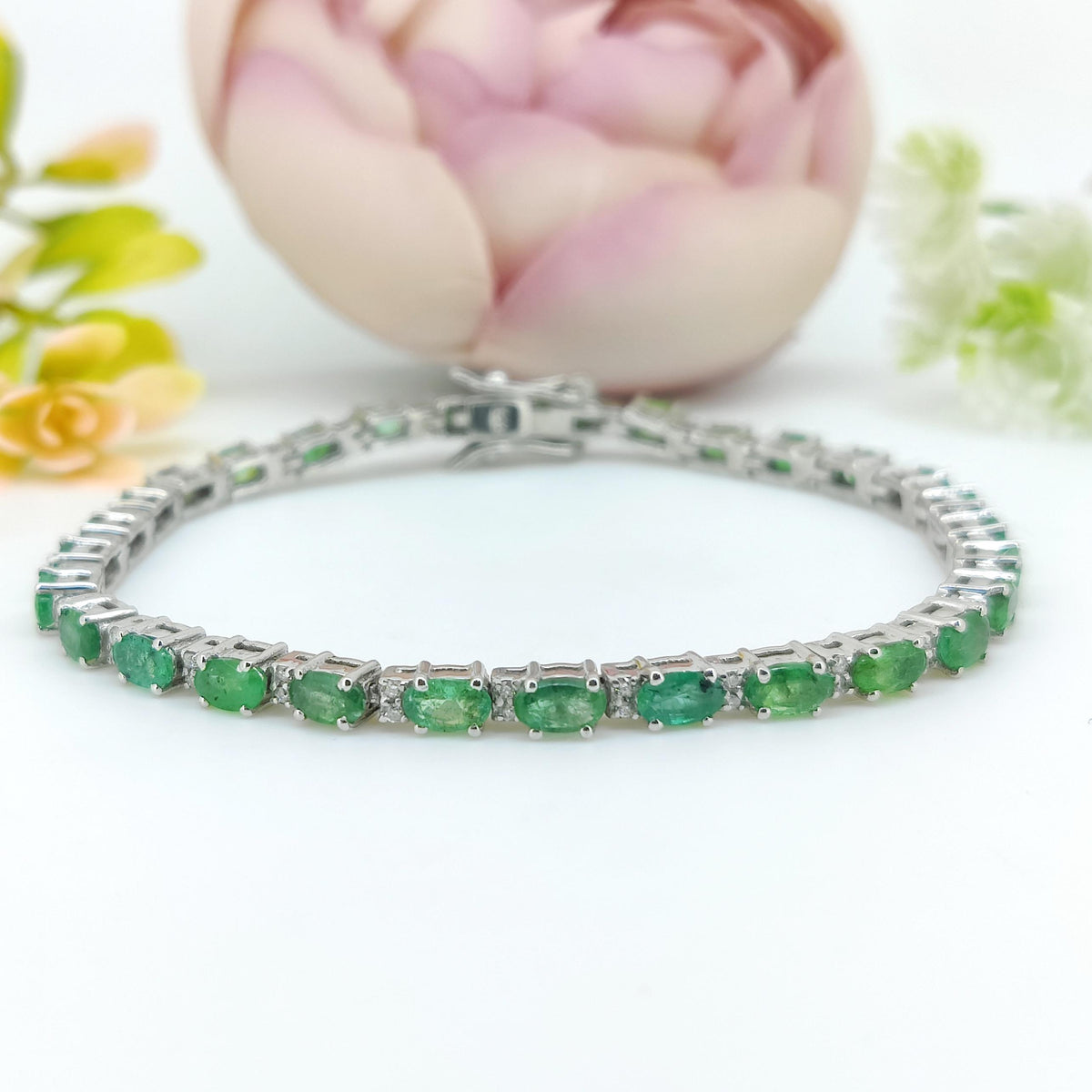 Natural Emerald Gemstone Bracelet-925 Sterling Silver Jewelry-Diamond Tennis Bracelet-May Birthstone-Green Emerald Jewelry-Gift for wife