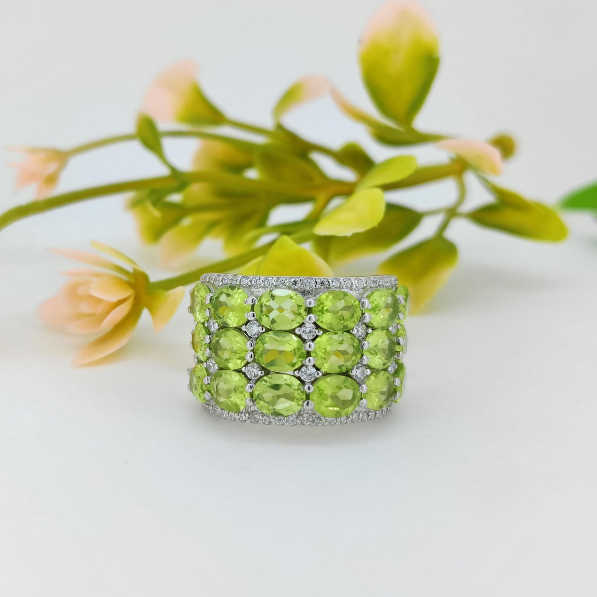 Oval Peridot Engagement Ring: Sterling Silver August Birthstone