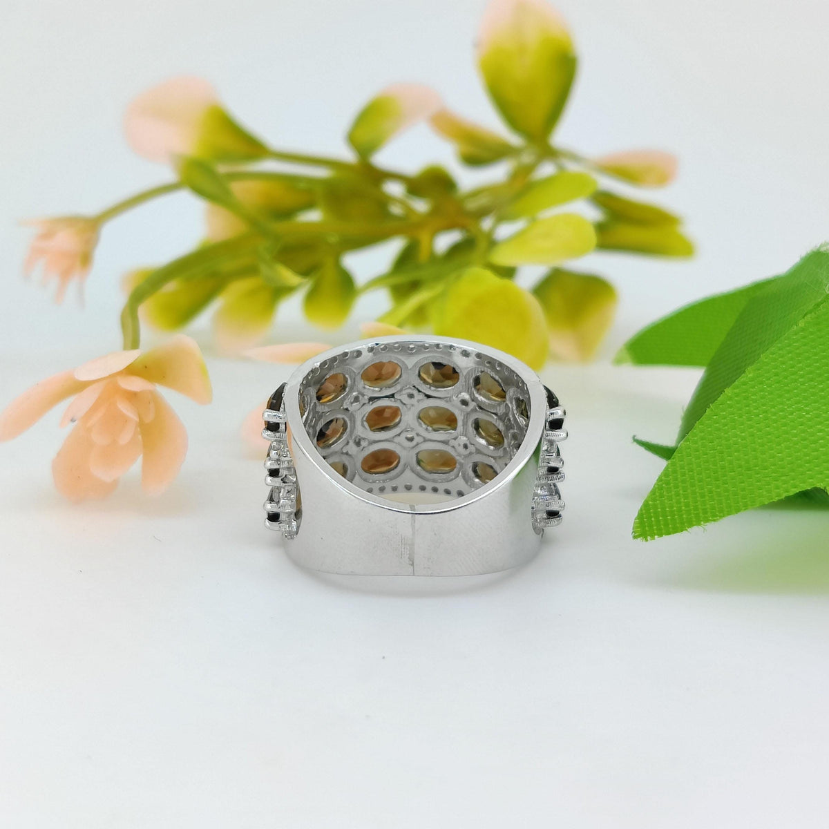 Smoky Quartz Sterling Silver Ring: Half Eternity Gemstone Band