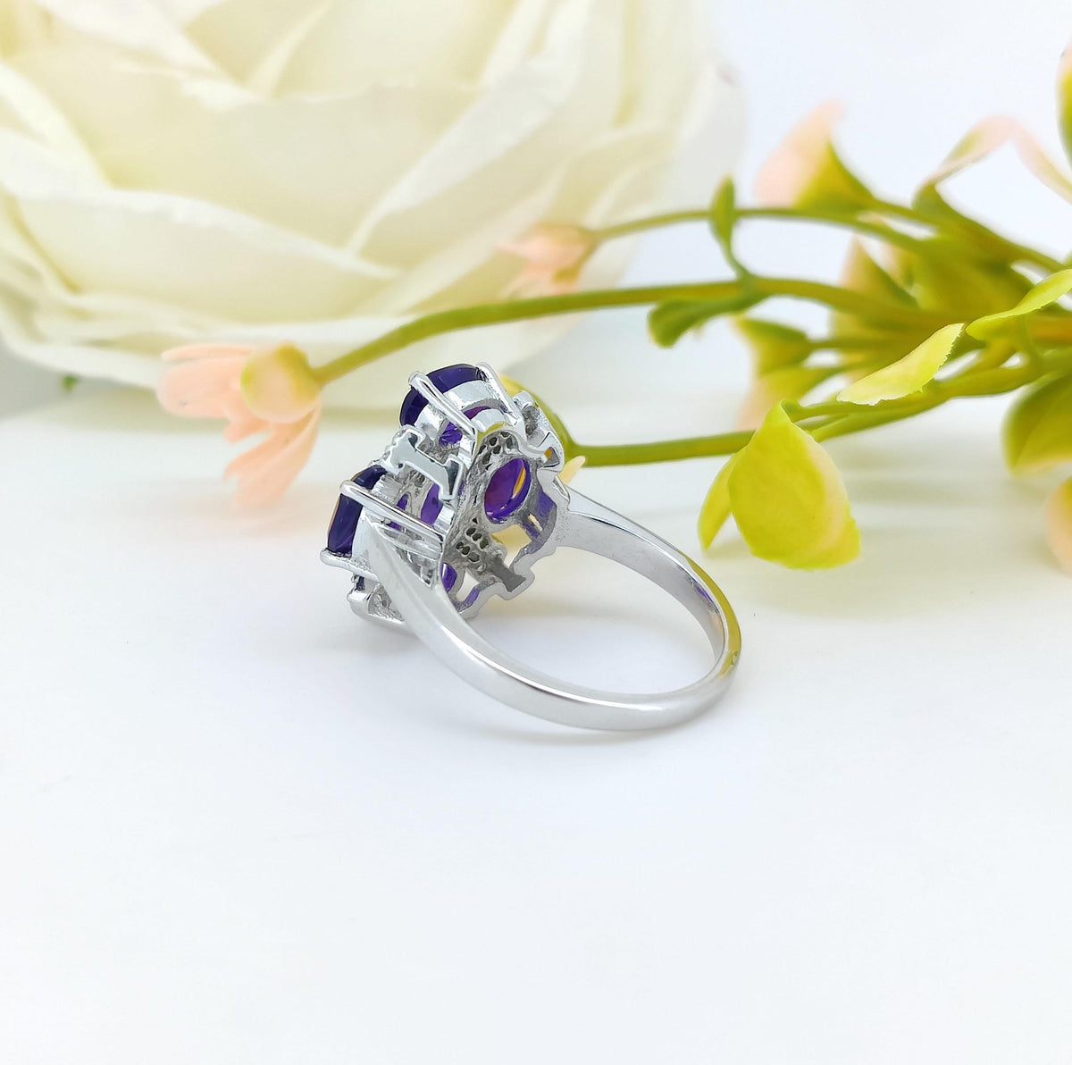 Oval African Amethyst Ring: Sterling Silver February Birthstone