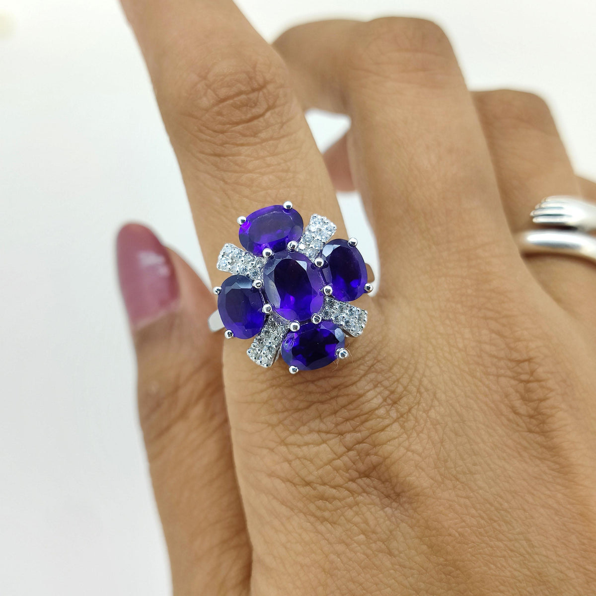 Oval African Amethyst Ring: Sterling Silver February Birthstone