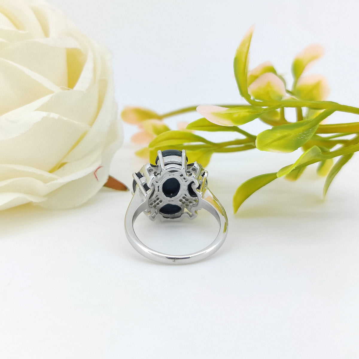 Black Star Sapphire Ring: Oval Gemstone, Sterling Silver Statement Ring
