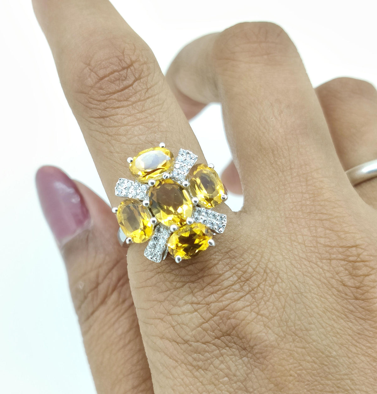 Natural Citrine Flower Ring-925 Sterling Silver Jewelry-November Birthstone-Citrine Jewelry