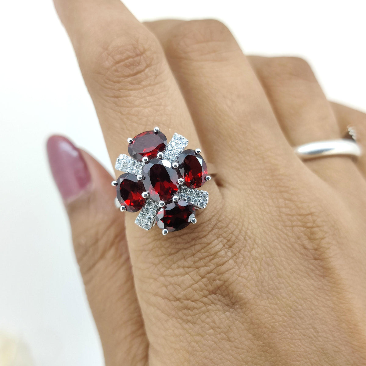 Oval Garnet Ring: Sterling Silver January Birthstone Jewelry