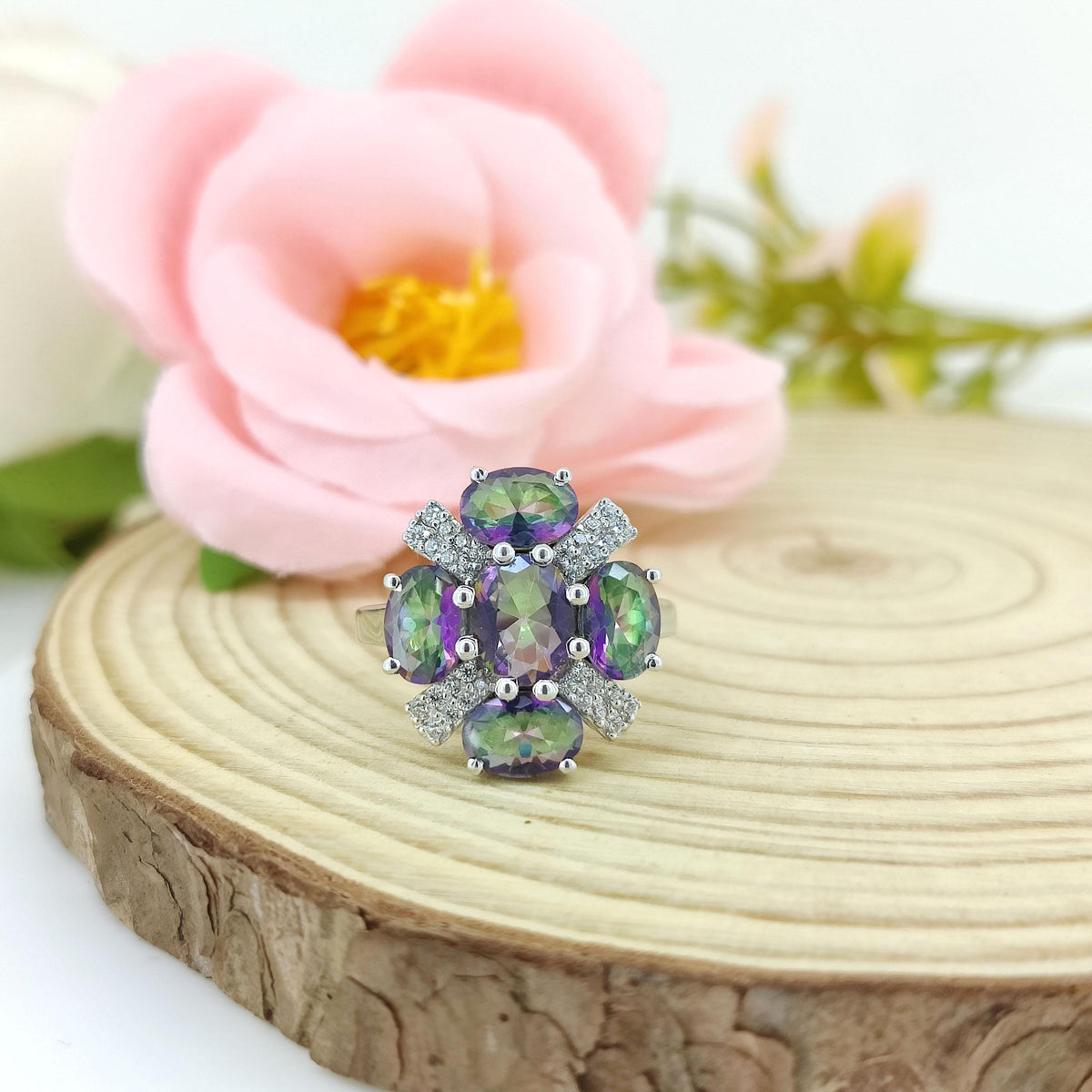 Natural Mystic Topaz Ring-925 Sterling Silver Jewelry-Cubic Zircon-November Birthstone