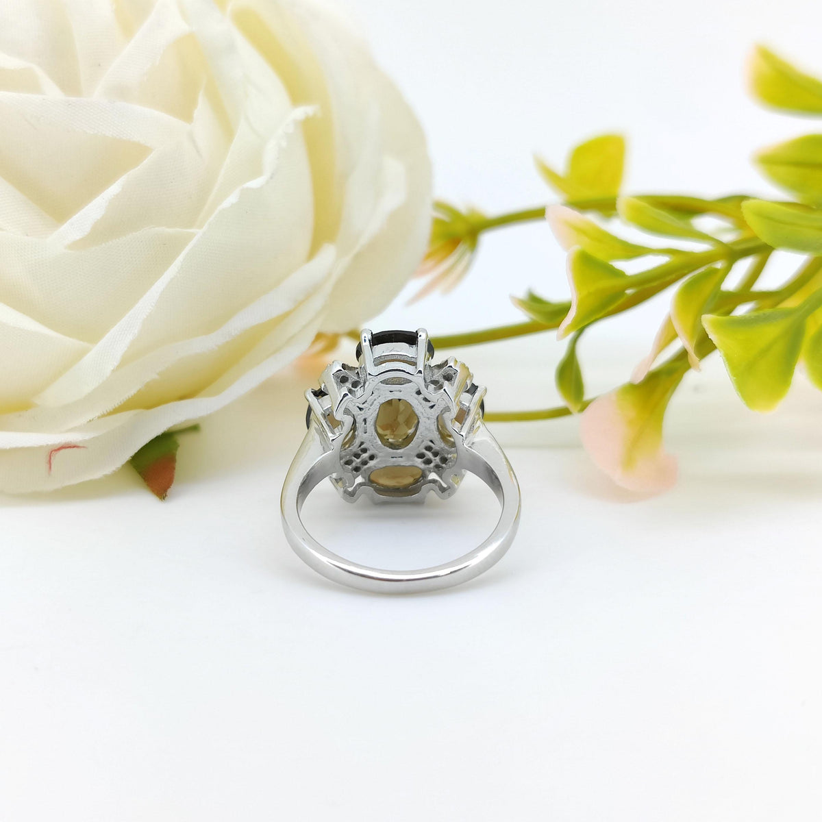 Smoky Quartz Flower Ring: Sterling Silver Gemstone, June Birthstone