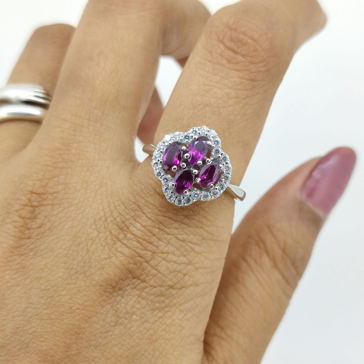 Rhodolite Garnet Ring: Sterling Silver Gemstone Cluster, June Birthstone