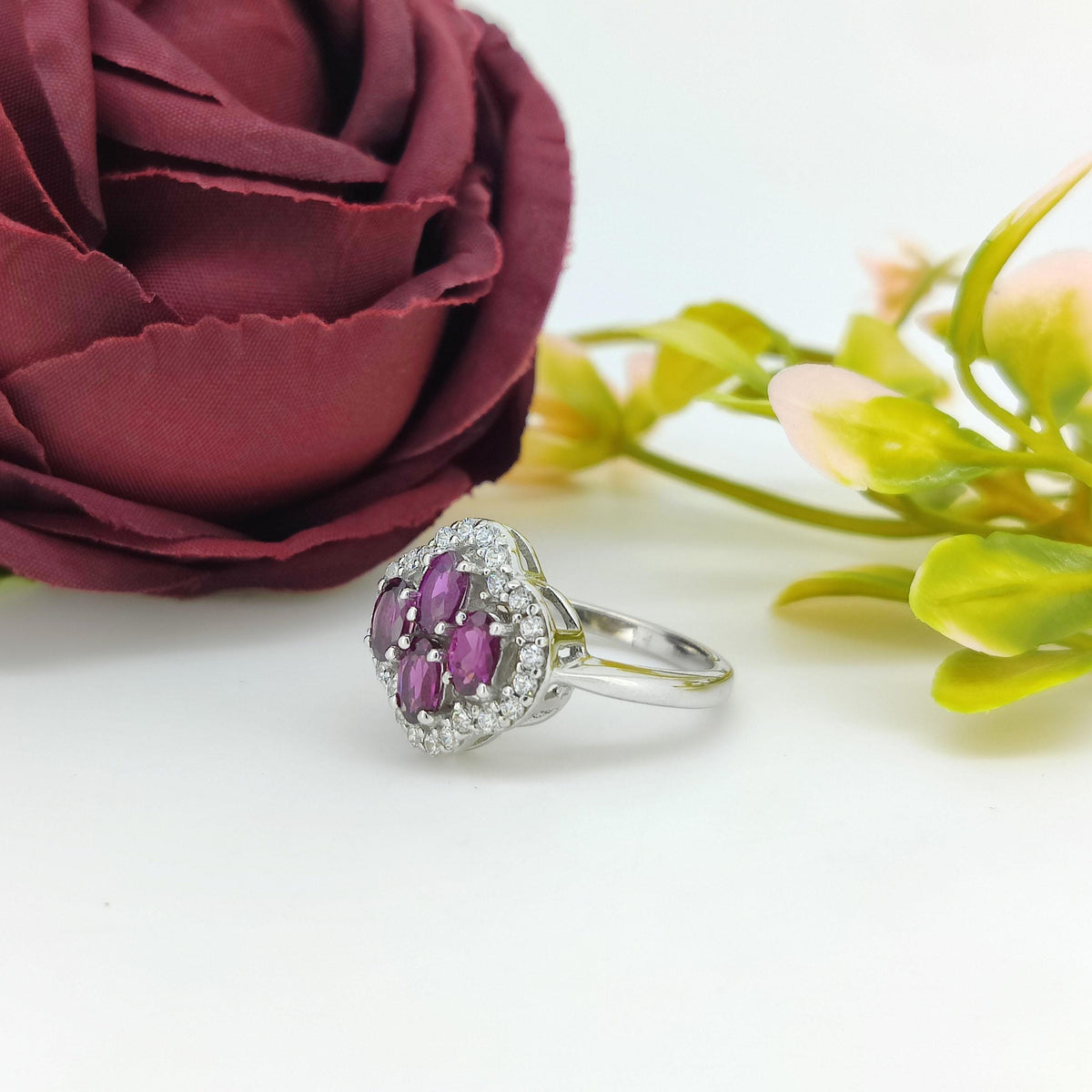 Rhodolite Garnet Ring: Sterling Silver Gemstone Cluster, June Birthstone