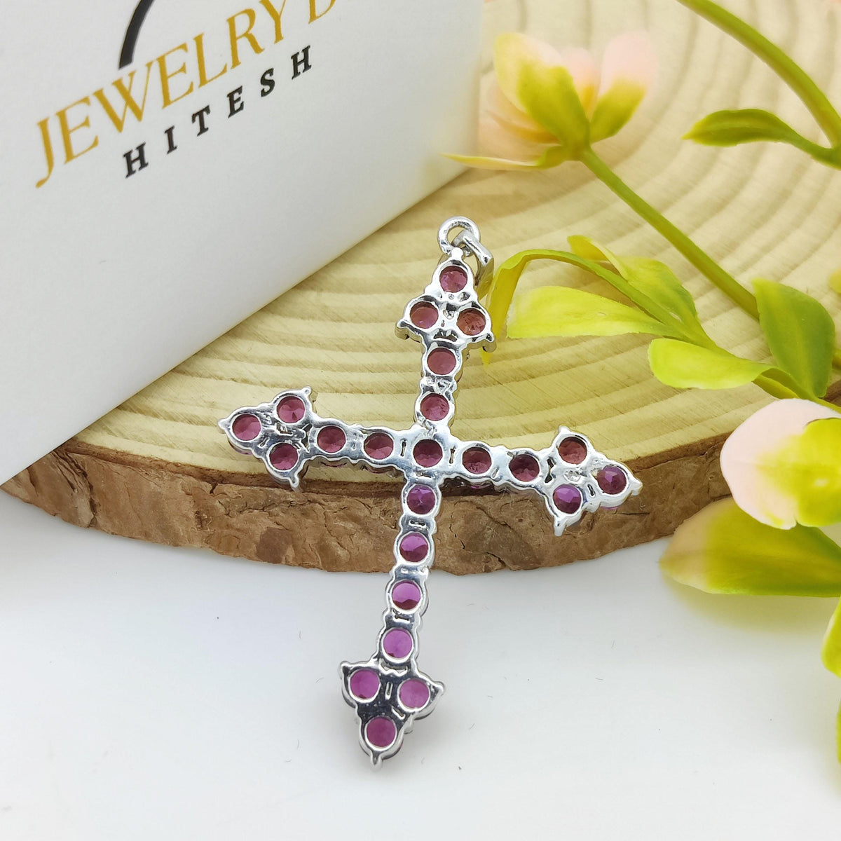 Natural Rhodolite Garnet Cross Pendant-925 Sterling Silver Jewelry-Round Gemstone-Holy Cross Pendant-January Birthstone-Gift for engagement