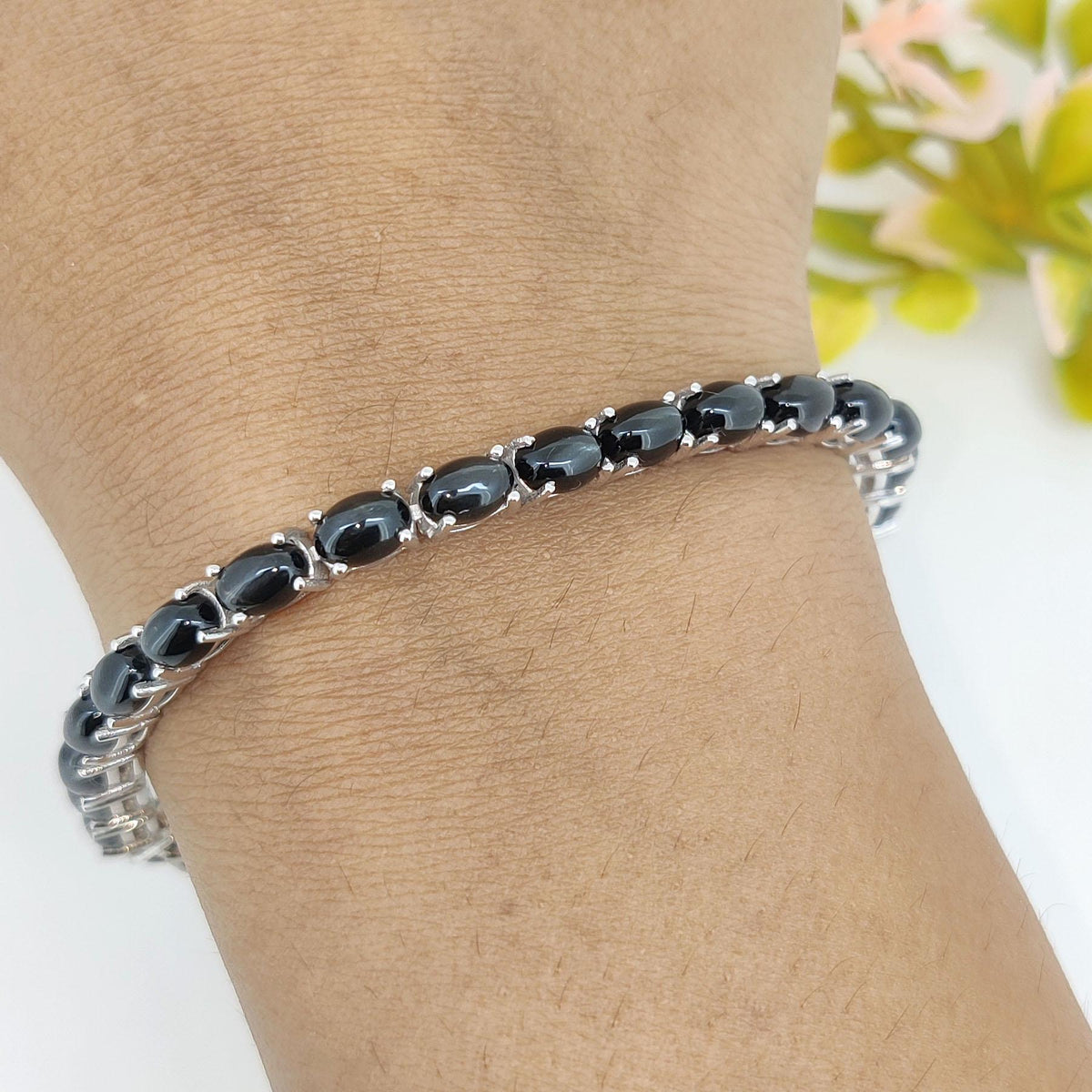 Black Star Sapphire Tennis Bracelet: Handmade Sterling Silver Gemstone Wedding Gift