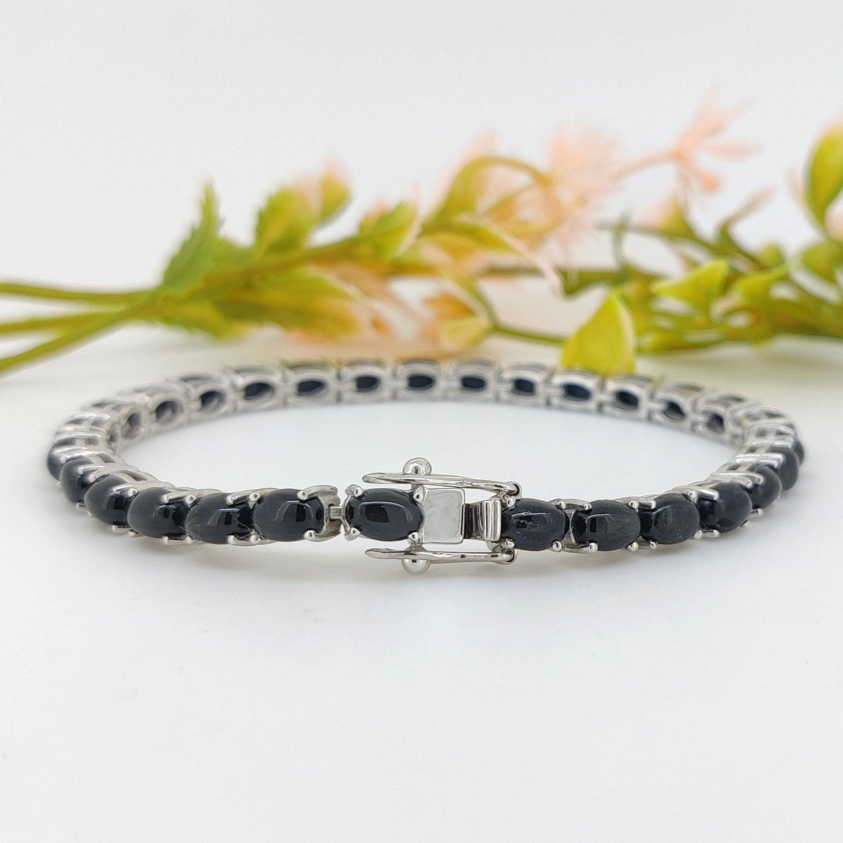 Black Star Sapphire Tennis Bracelet: Handmade Sterling Silver Gemstone Wedding Gift