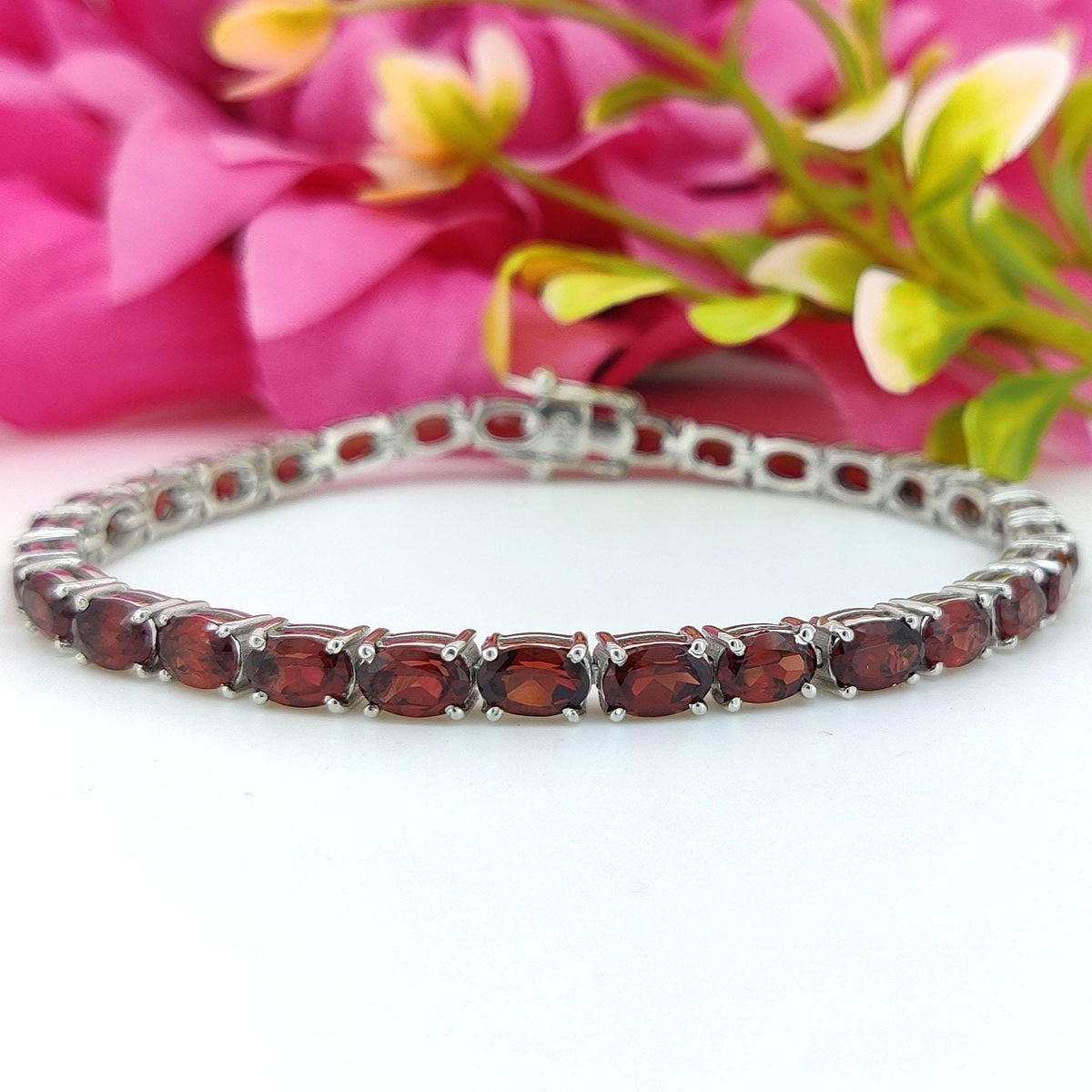 Garnet Tennis Bracelet: Sterling Silver, January Birthstone, Garnet Jewelry