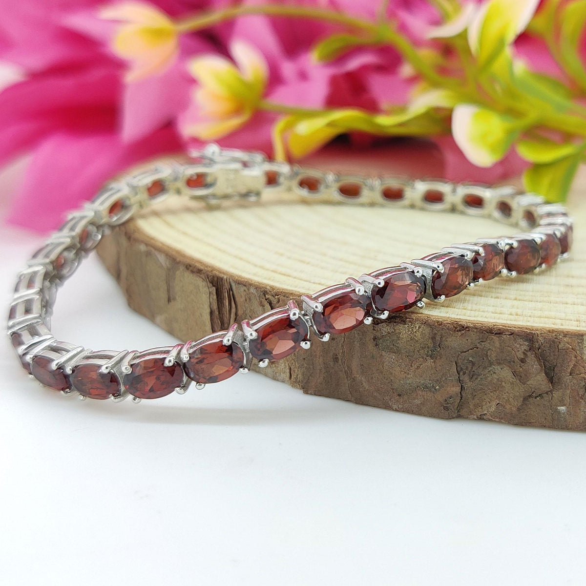 Garnet Tennis Bracelet: Sterling Silver, January Birthstone, Garnet Jewelry